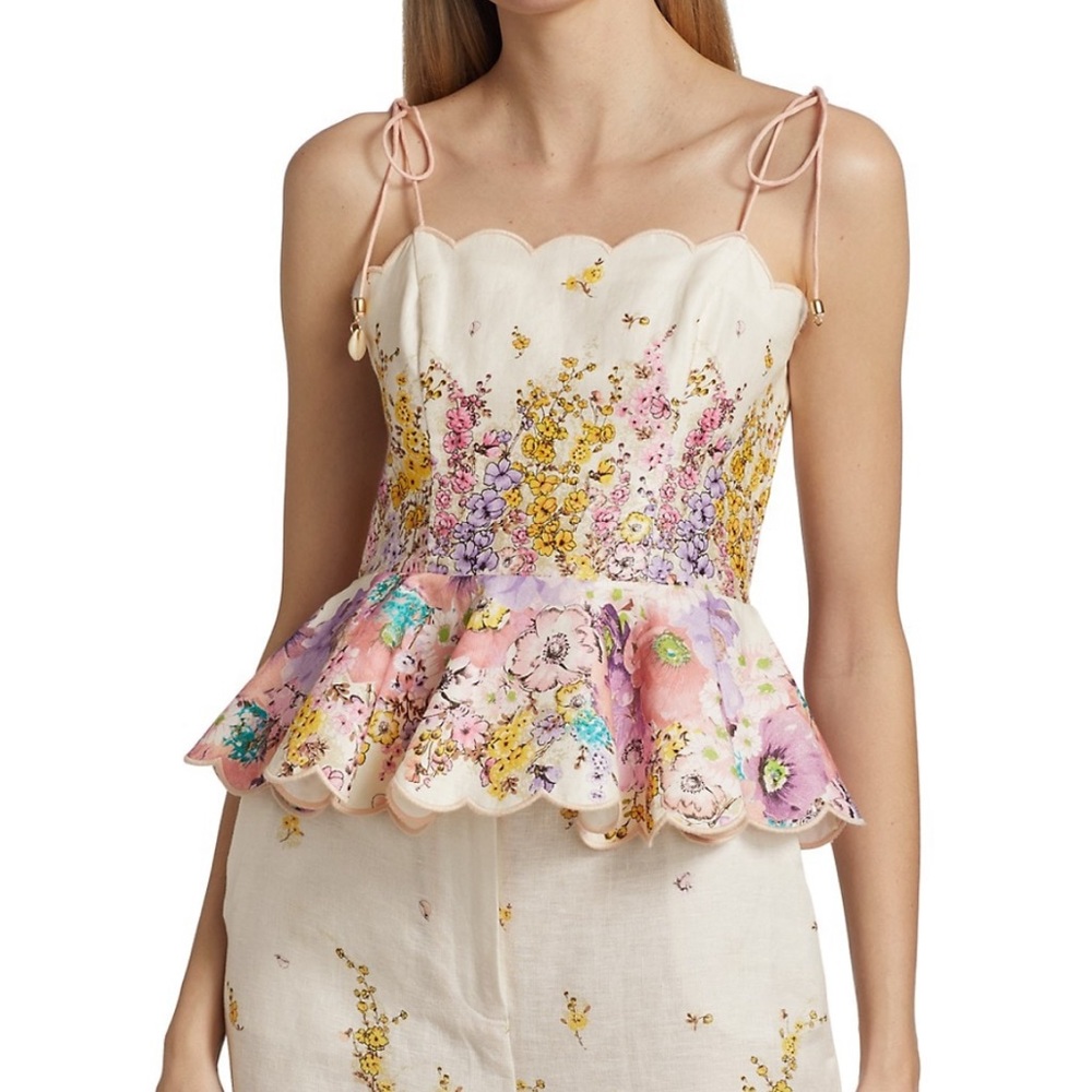 Zimmermann Jude Scalloped Linen Peplum Top